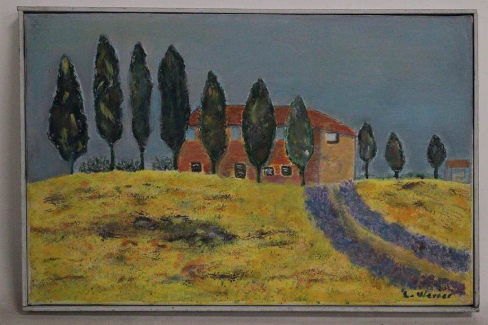 Quadro olio su tela con cornice, campo di grano e lavanda - Brescia