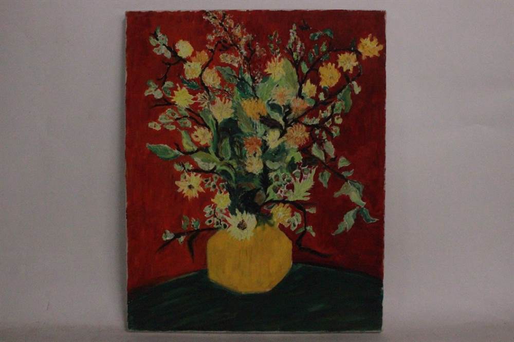 Quadro olio su tela dipinto a mano vaso fiori