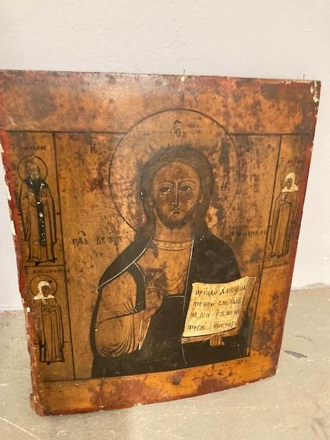 Antica icona Russa Cristo benedicente XVIII sec . Mis 26 x31