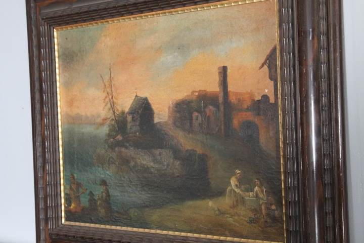 Antico dipinto quadro paesaggio olio su tela metà 800 .
